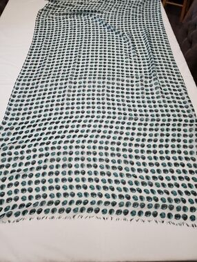 Banana Republic Polka Dot Scarf Teal Black White Lightweight Frayed Edge Wrap